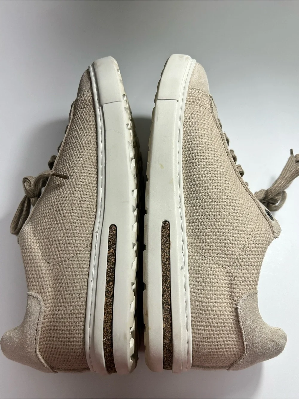 Birkenstock Low Bend Beige Canvas & Suede Lace Up Cork Midsole Sneakers Size 7 - Picture 11 of 14